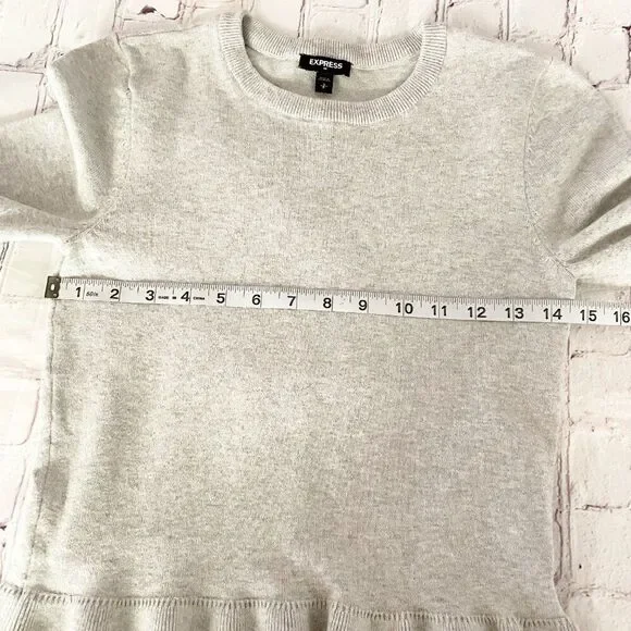 Express Gray Peplum Crew Neck Ruffle Hem Sweater S Office Wear Casual - Picture 5 of 9